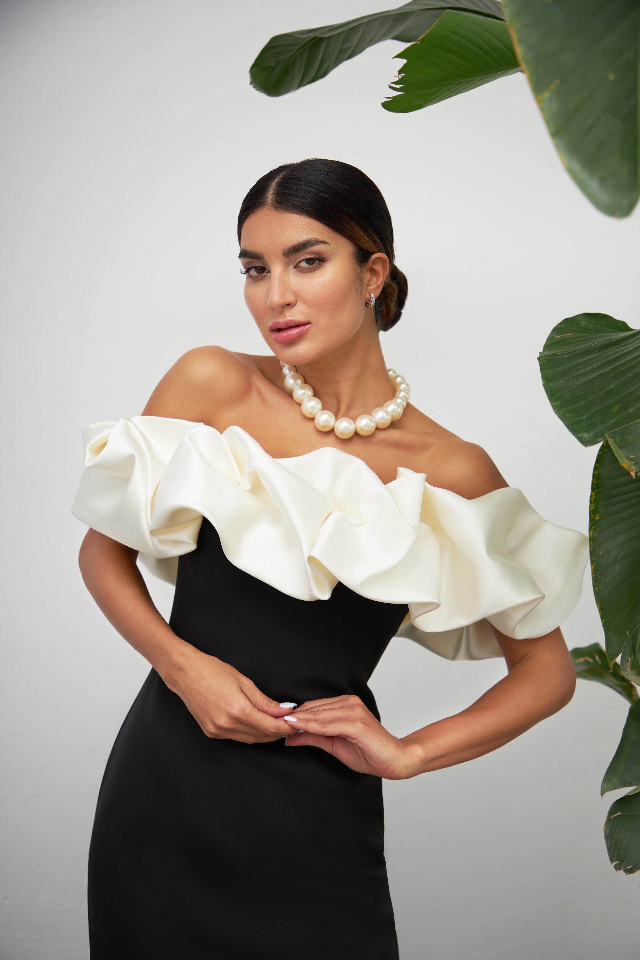 The Valencia Ruffle Gown (Black & White)