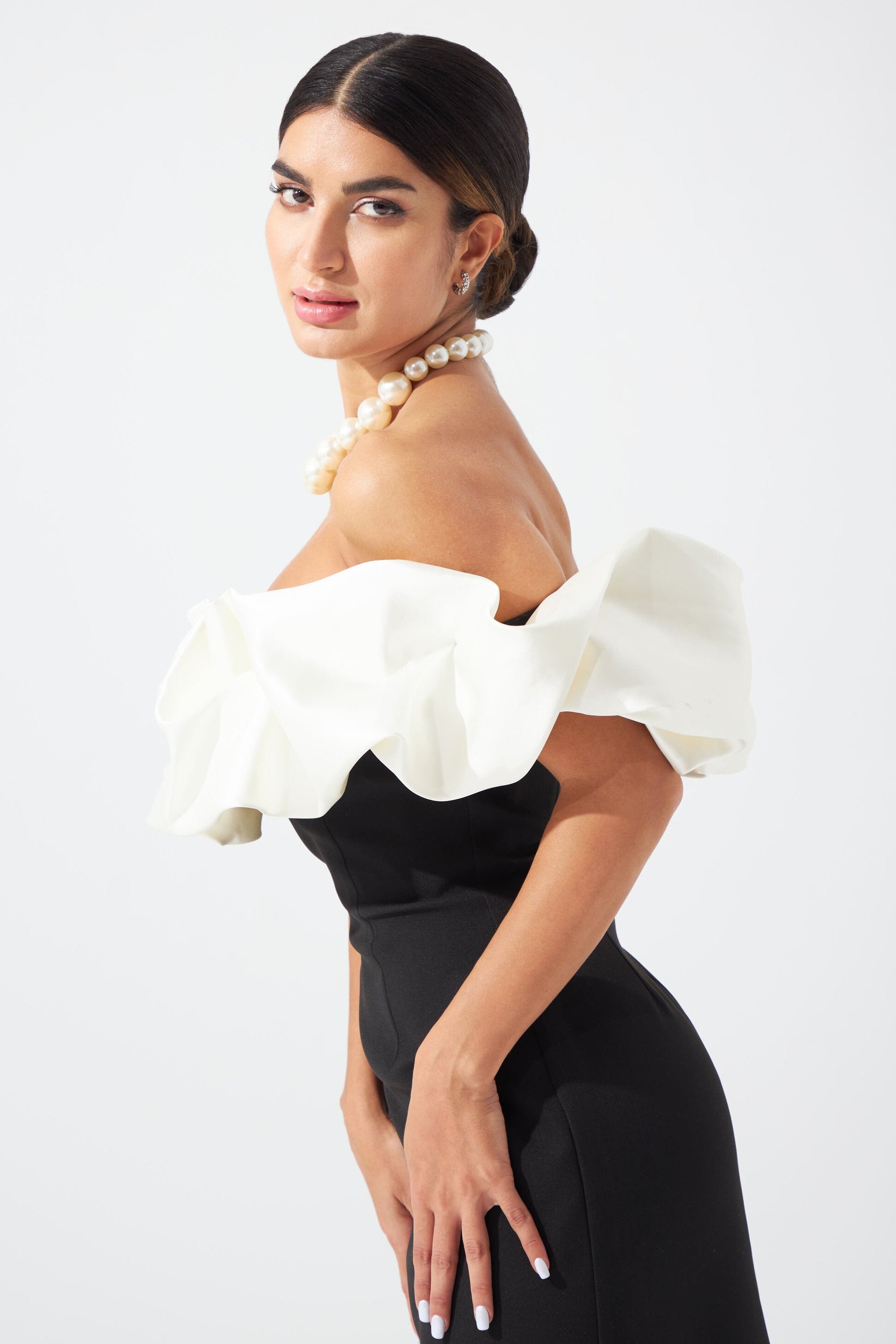 The Valencia Ruffle Gown (Black & White)