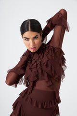 Delilah Ruffle Dress (Brown)