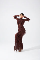 Delilah Ruffle Dress (Brown)