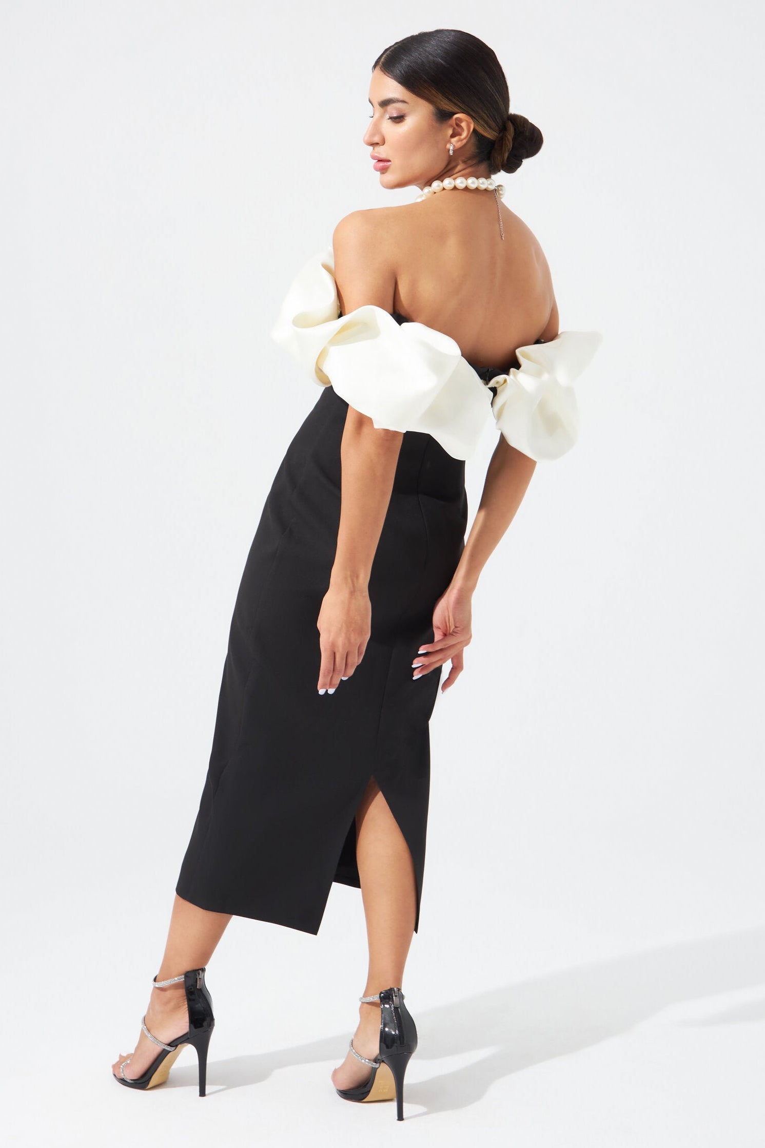 The Valencia Ruffle Gown (Black & White)
