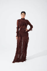 Delilah Ruffle Dress (Brown)